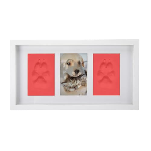 BABIES BLOOM Dog or Cat Paw Print with Photo Frame, Pet Paw Print Impression Kit, Dog or Cat Clay Pawprint Keepsake Wooden Photo Frame (Red Clay) - Image 1