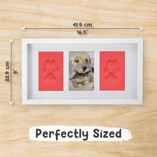 BABIES BLOOM Dog or Cat Paw Print with Photo Frame, Pet Paw Print Impression Kit, Dog or Cat Clay Pawprint Keepsake Wooden Photo Frame (Red Clay) - Image 2