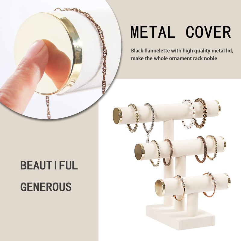 Pengup 3 Tier Bracelet Holder,Bracelet Display Stand with Metal Cap,Beige White Velvet Jewelry Organizer Displays for Necklace Scrunchies Watches Hair Ties. - Image 4