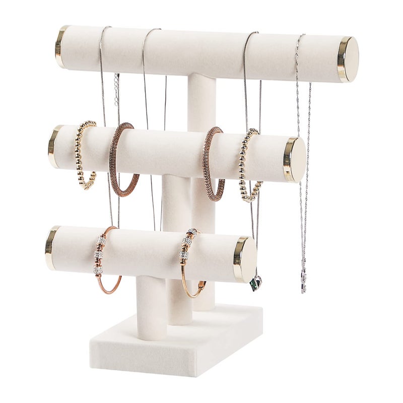 Pengup 3 Tier Bracelet Holder,Bracelet Display Stand with Metal Cap,Beige White Velvet Jewelry Organizer Displays for Necklace Scrunchies Watches Hair Ties. - Image 2