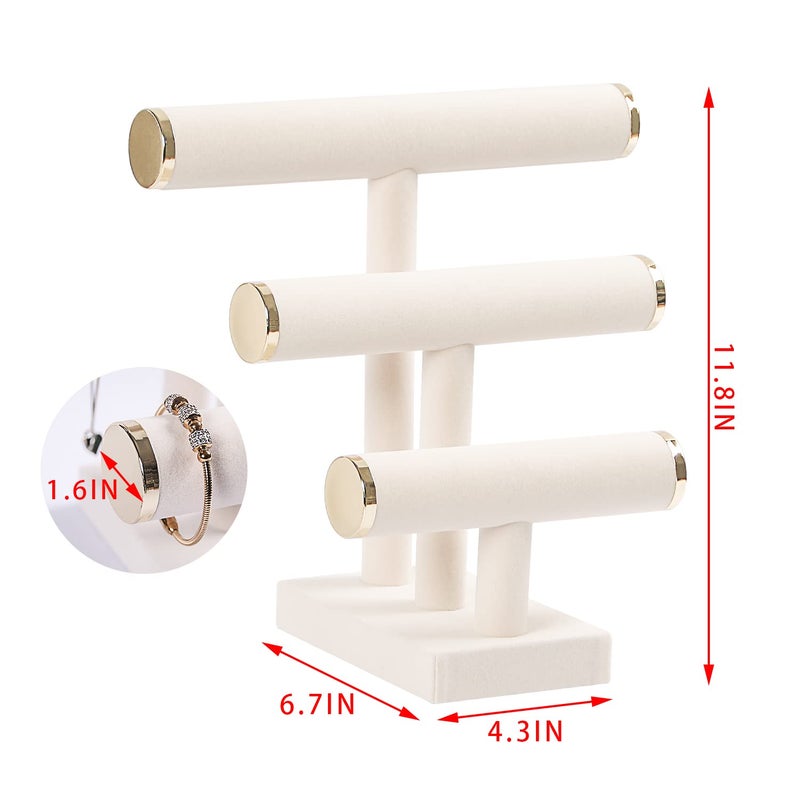 Pengup 3 Tier Bracelet Holder,Bracelet Display Stand with Metal Cap,Beige White Velvet Jewelry Organizer Displays for Necklace Scrunchies Watches Hair Ties. - Image 5