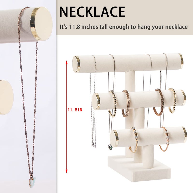 Pengup 3 Tier Bracelet Holder,Bracelet Display Stand with Metal Cap,Beige White Velvet Jewelry Organizer Displays for Necklace Scrunchies Watches Hair Ties. - Image 3