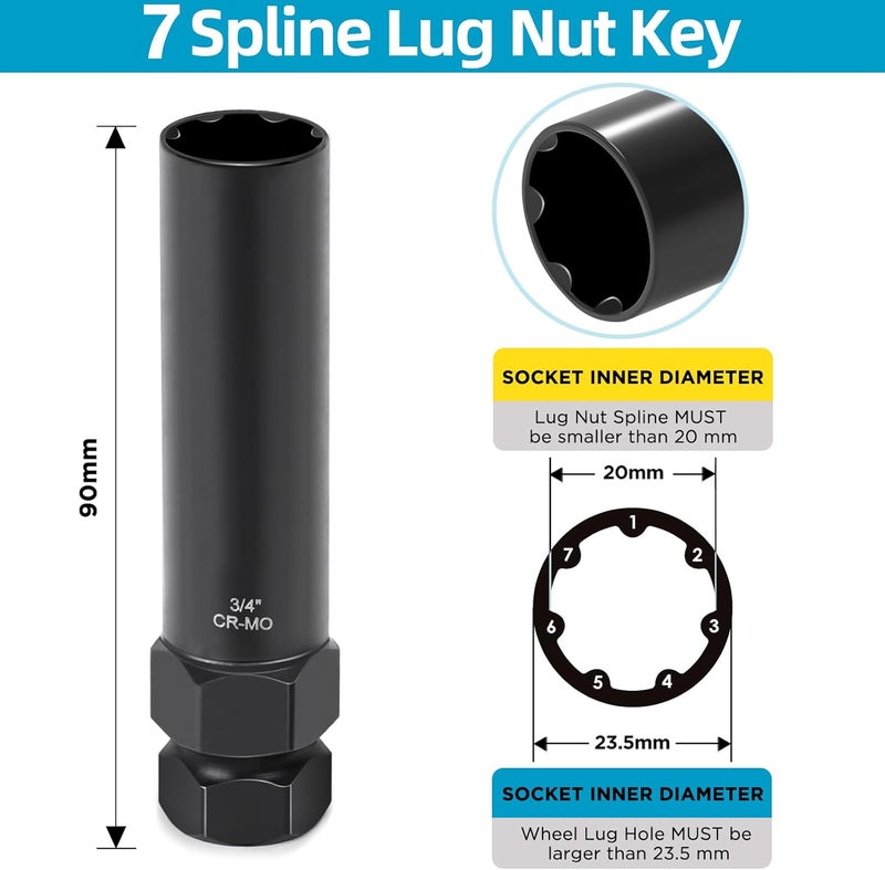 GIREORAN 2PCS Spline Lug Nut Socket Set - 6 Spline & 7 Spline Wheel Lock Removal Tool Kit - Image 5