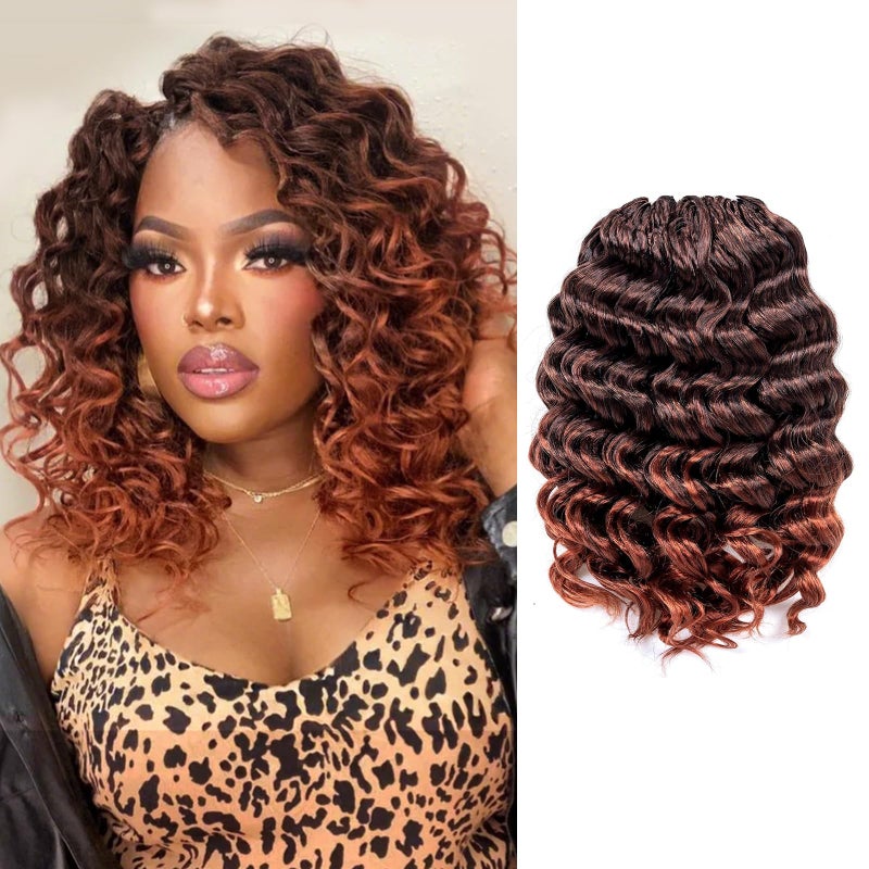 ToyoTree Ocean Wave Crochet Hair  9 Inch 8 Packs Ombre Orange Short Curly Deep Wave Crochet Hair Synthetic Ocean Wave Braiding Hair Extensions 9 InchT3508P
