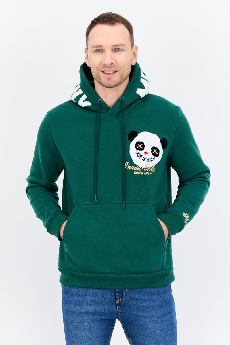 MEMBERS ONLY سويت شيرت رجالي بغطاء رأس بأكمام طويلة مطرزة، أخضر - Image 1