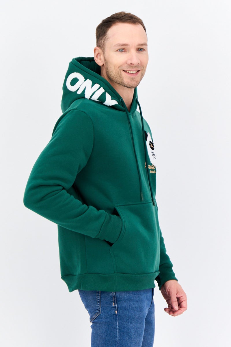 MEMBERS ONLY سويت شيرت رجالي بغطاء رأس بأكمام طويلة مطرزة، أخضر - Image 3