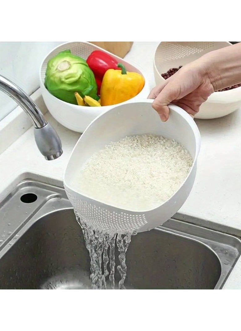 PROMASS 1pc, Wheat Straw Rice Washing Bowl With Strainer - Efficiently Wash Small Grains And Kitchen Gadgets  - Image 1