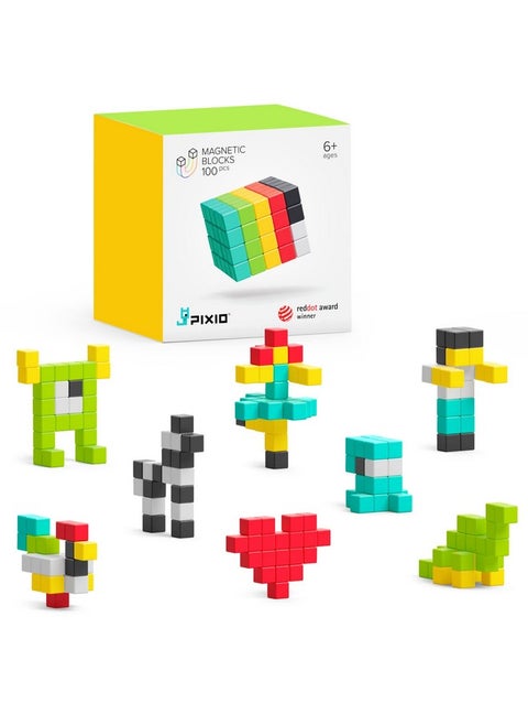 PIXIO-100 - Tiny Magnetic Blocks Building Toy in The Pixel Art Style with Free App - 5/16" Plastic Cubes with 6 Magnets Inside - Open Ended Toy - Creativity Toy for Ages 6+