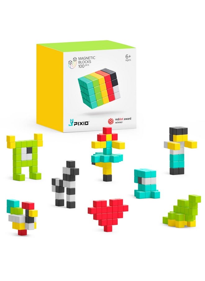 PIXIO PIXIO-100 - Tiny Magnetic Blocks Building Toy in The Pixel Art Style with Free App - 5/16" Plastic Cubes with 6 Magnets Inside - Open Ended Toy - Creativity Toy for Ages 6+  - Image 1