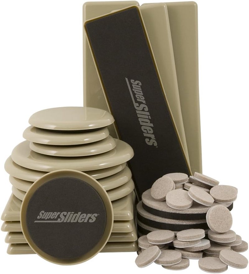 SUPER SLIDERS 4912895N - حزمة قيمة بأحجام وأشكال متنوعة، أدوات أثاث قابلة لإعادة الاستخدام وملصقة ذاتيًا لحماية أسطح الأرضيات، منسوج (52 قطعة) - Image 1