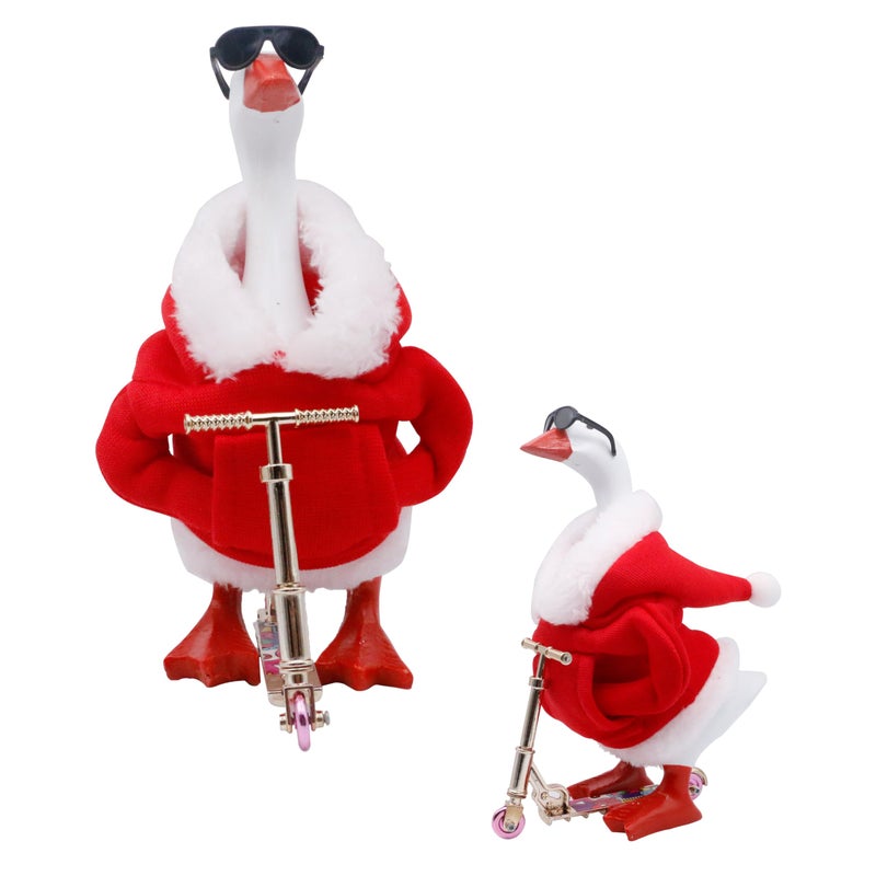 i-Beeboo 3Pcs 7inch Desktop Goose Christmas Hoodie Accessories Set, Outfits with Red Hoodie, Scooter, Sunglasses, Mini Desk Decor - Image 1