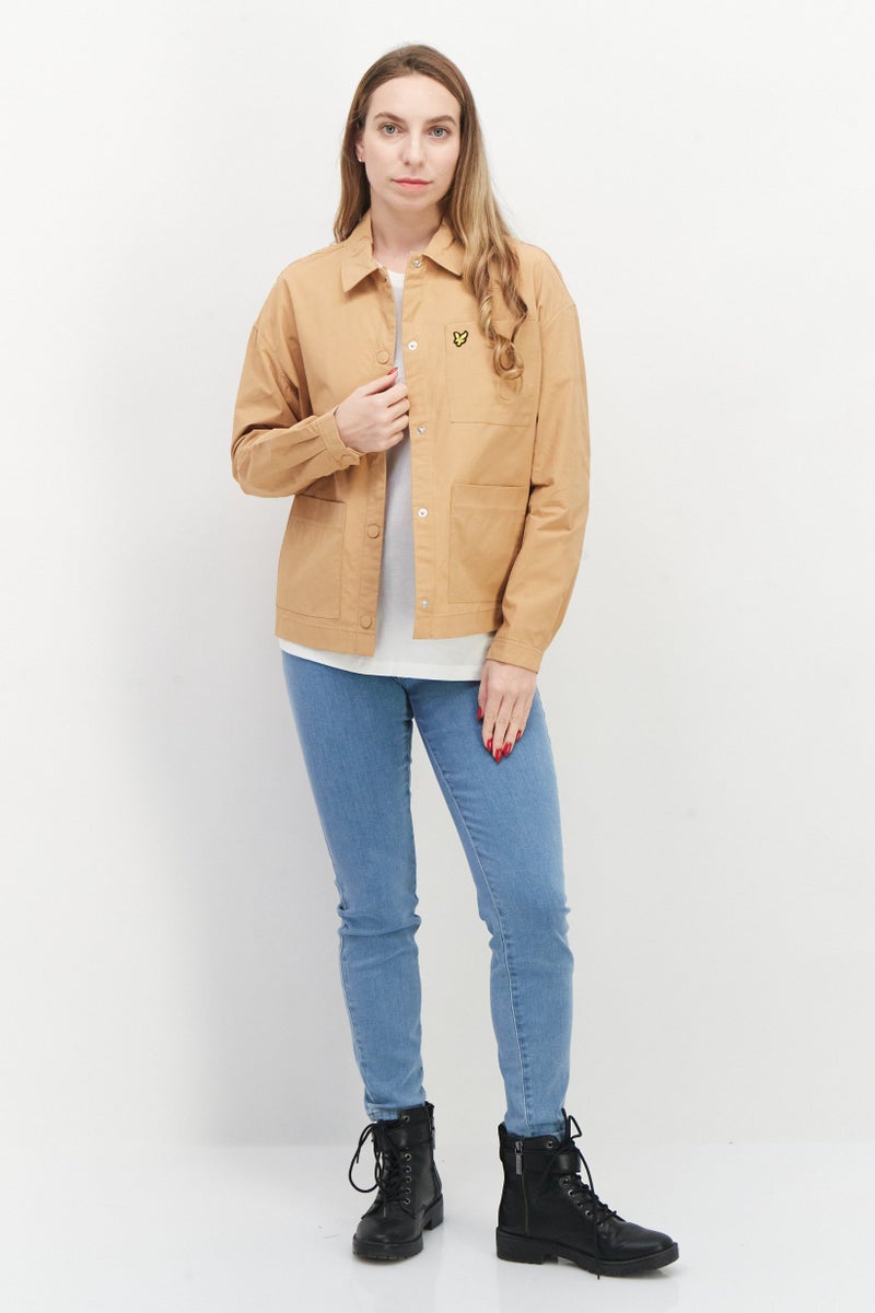 Lyle & Scott Women Embroidered Logo Jacket Shirt, Tan  - Image 2