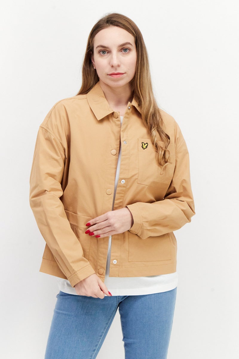 Lyle & Scott Women Embroidered Logo Jacket Shirt, Tan  - Image 1