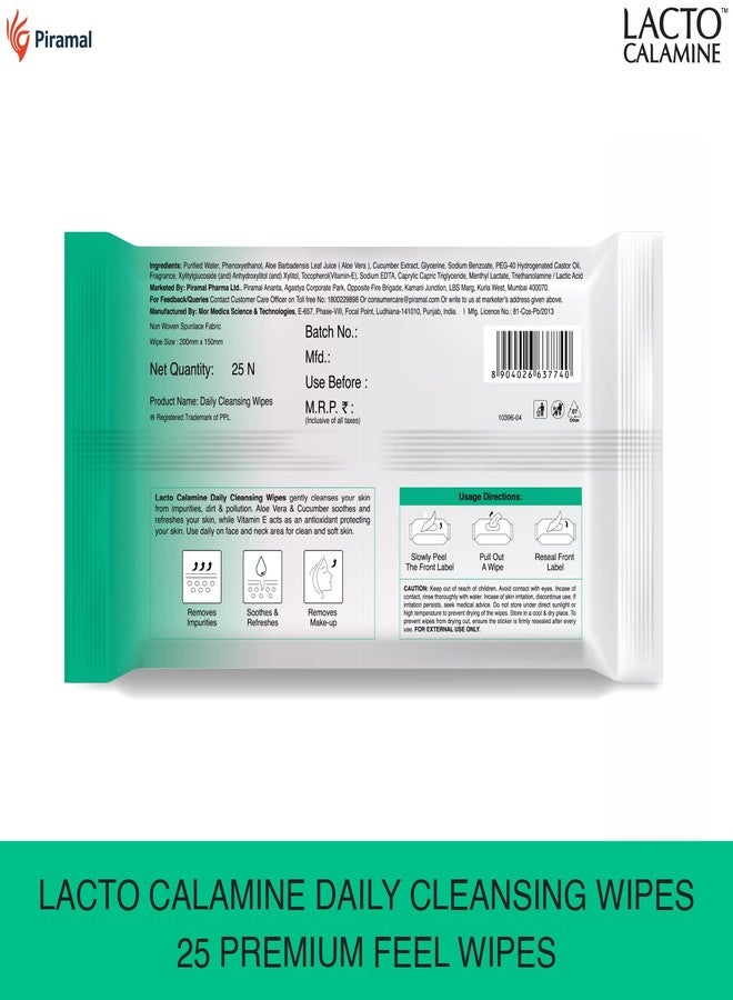 Lacto Calamine Daily Face Cleansing Wipes, White, Pack of 3, 75 Count & Lacto Calamine Cucumber Face Toner with Green Tea & Niacinamide - 120 ml x Pack of 1 - Image 2