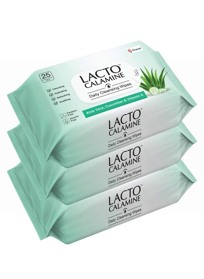 Lacto Calamine Daily Face Cleansing Wipes, White, Pack of 3, 75 Count & Lacto Calamine Cucumber Face Toner with Green Tea & Niacinamide - 120 ml x Pack of 1 - Image 1