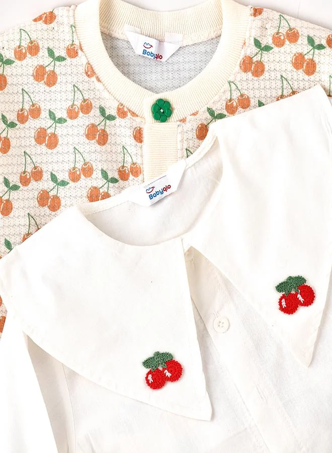 بيبي كلو Cherry Blossom Knit Jacket, T-shirt and Pant Set for Girls