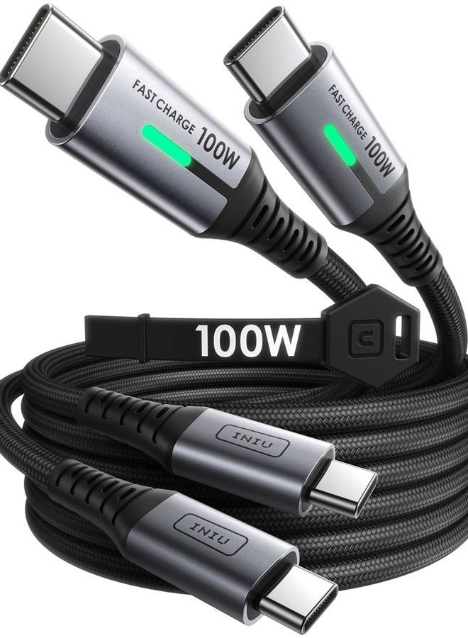 INIU USB C to USB C Cable, 100W 2-Pack [6.6ft+6.6ft] Fast Charging PD 5A QC4.0 USB C Charger, Nylon Braided Type C Data Cord for Samsung S21 S20+ Note 10 iPad Pro MacBook Pro Google Pixel LG Tablet - Image 1