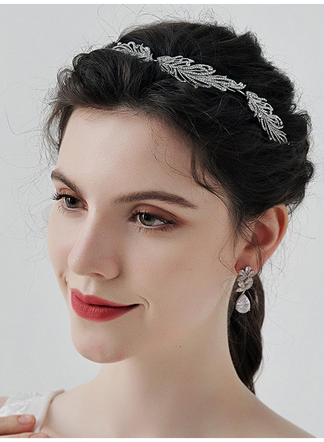 Xerling Silver Rhinestones Crystal Headband Feather Shape Hair Band Elegant Party Birthday Hair Accessories For Women Girls (Type D) - Image 2