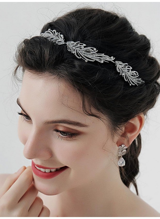Xerling Silver Rhinestones Crystal Headband Feather Shape Hair Band Elegant Party Birthday Hair Accessories For Women Girls (Type D) - Image 1