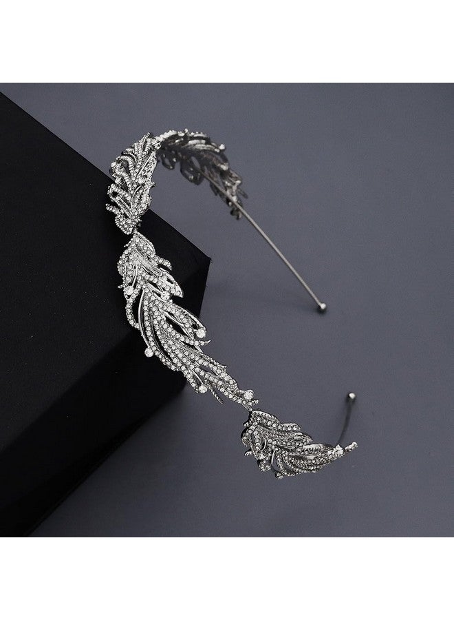 Xerling Silver Rhinestones Crystal Headband Feather Shape Hair Band Elegant Party Birthday Hair Accessories For Women Girls (Type D) - Image 3
