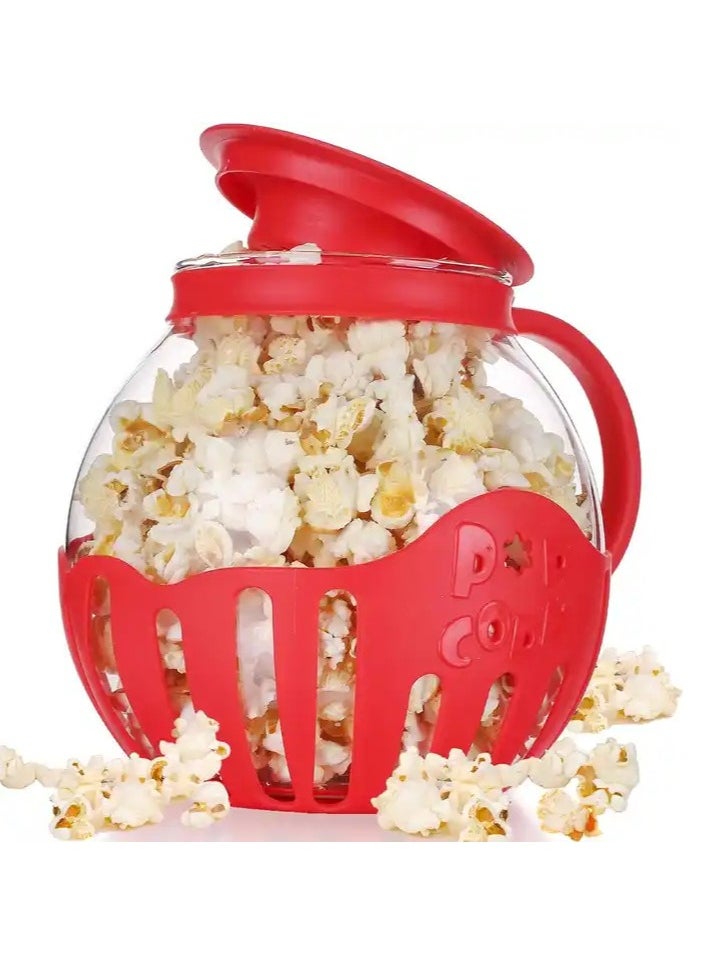 Microwave Popcorn Popper with Temperature Safe Glass, 3-in-1 Lid Measures Kernels and Melts Butter, Made Without BPA, Dishwasher Safe, red