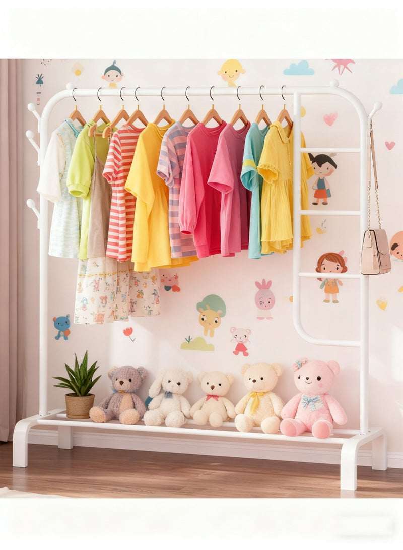 رولستيمي سكة ملابس معدنية قائمة بذاتها ورف تخزين ، رف معطف للخدمة الشاقة ومقعد أحذية ، أبيض - Image 2