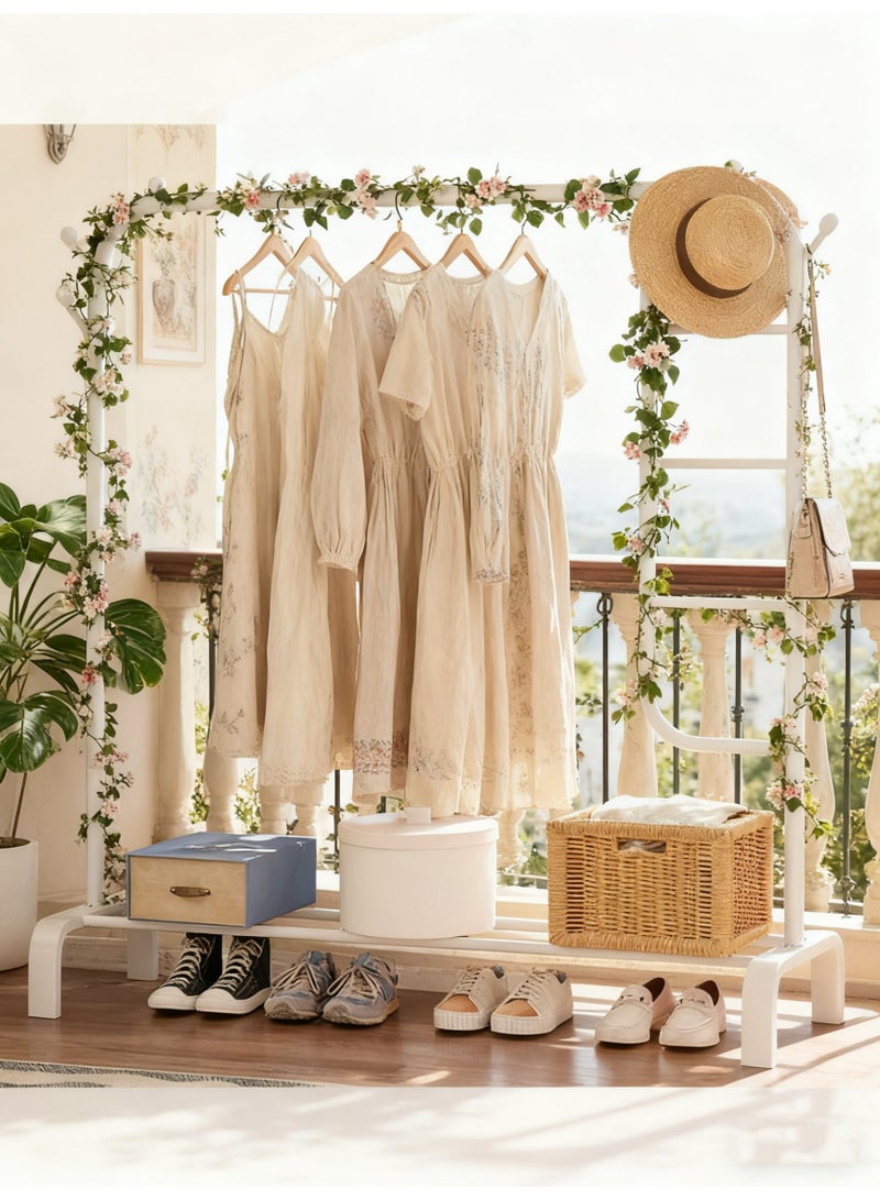 رولستيمي سكة ملابس معدنية قائمة بذاتها ورف تخزين ، رف معطف للخدمة الشاقة ومقعد أحذية ، أبيض - Image 4