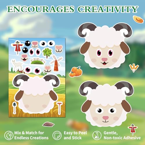Ozepao 36 Pcs Farm Animals Make-A-Face Sticker Sheets | Mix & Match Your Own Farm Animal Stickers for Kids Ages 2-6 | Farm Animal Party Supplies, Birthday Decorations, Crafts & Activities - Image 3