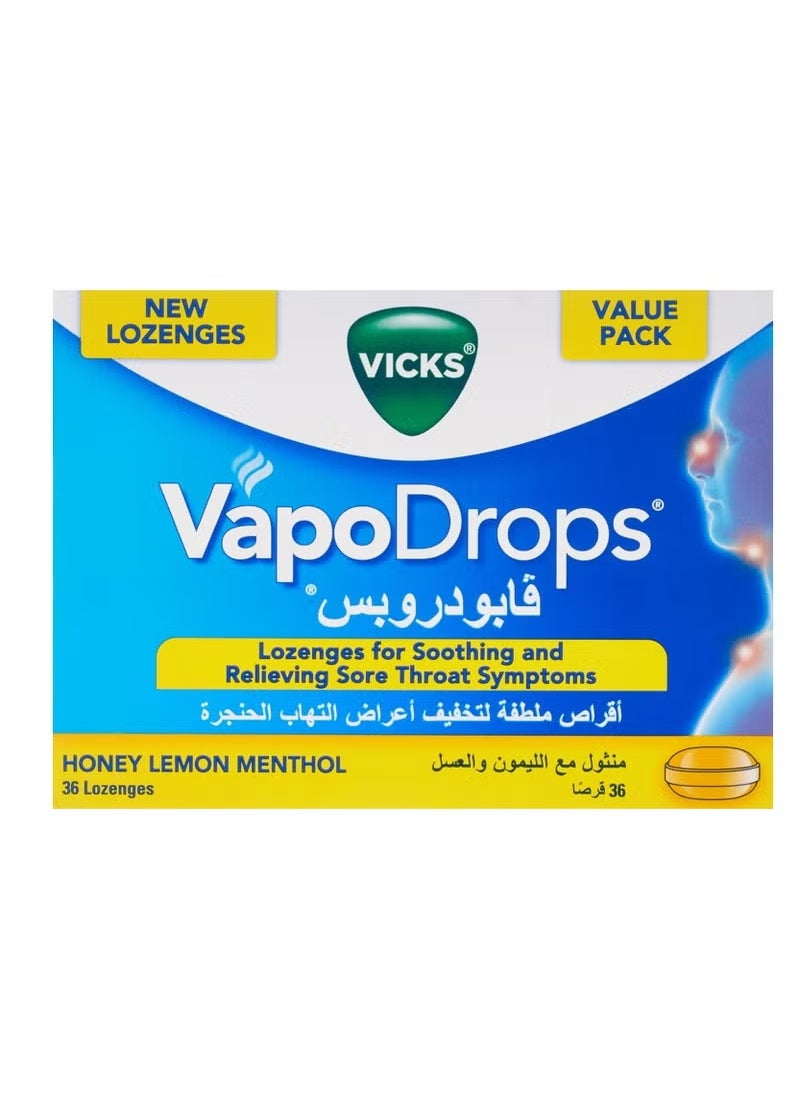 Vicks Vicks Vapo Drops Cough Nose Throat Honey Lemon Menthol 36 Lozenges 