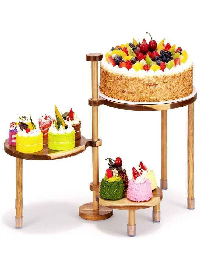 MLLNFUE 3-Tier Wooden Dessert Stand with 360° Rotation, All-Wood Acacia Cake & Cupcake Display, Round Tiered Serving Stand for Parties, Weddings & Events - Image 1