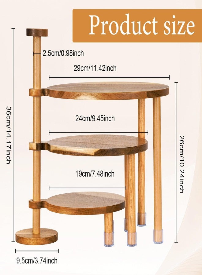MLLNFUE 3-Tier Wooden Dessert Stand with 360° Rotation, All-Wood Acacia Cake & Cupcake Display, Round Tiered Serving Stand for Parties, Weddings & Events - Image 2