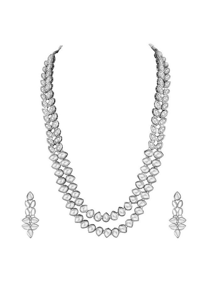 Aheli - Fancy Party Wear Long Kundan Necklace Earring Set Ethnic Indian Bollywood Fashion Jewelry For Women - Image 1