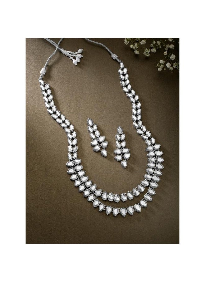 Aheli - Fancy Party Wear Long Kundan Necklace Earring Set Ethnic Indian Bollywood Fashion Jewelry For Women - Image 1