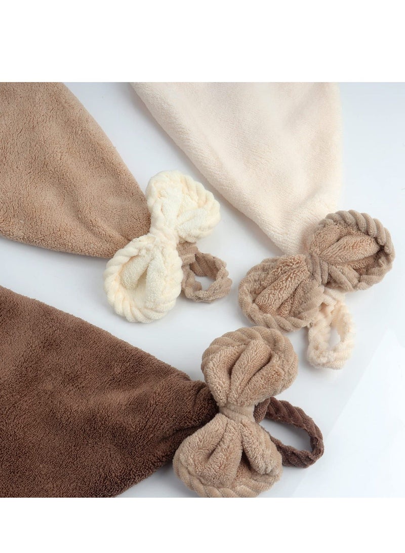 Hand Dryer Towels, 3pcs Hand Towels with Hanging Loops, Soft and Absorbent Microfiber Coral Fleece Hand Towels with Bows for Kitchen and Bathroom, Absorbent Quick Drying, Dark Colour - Image 5