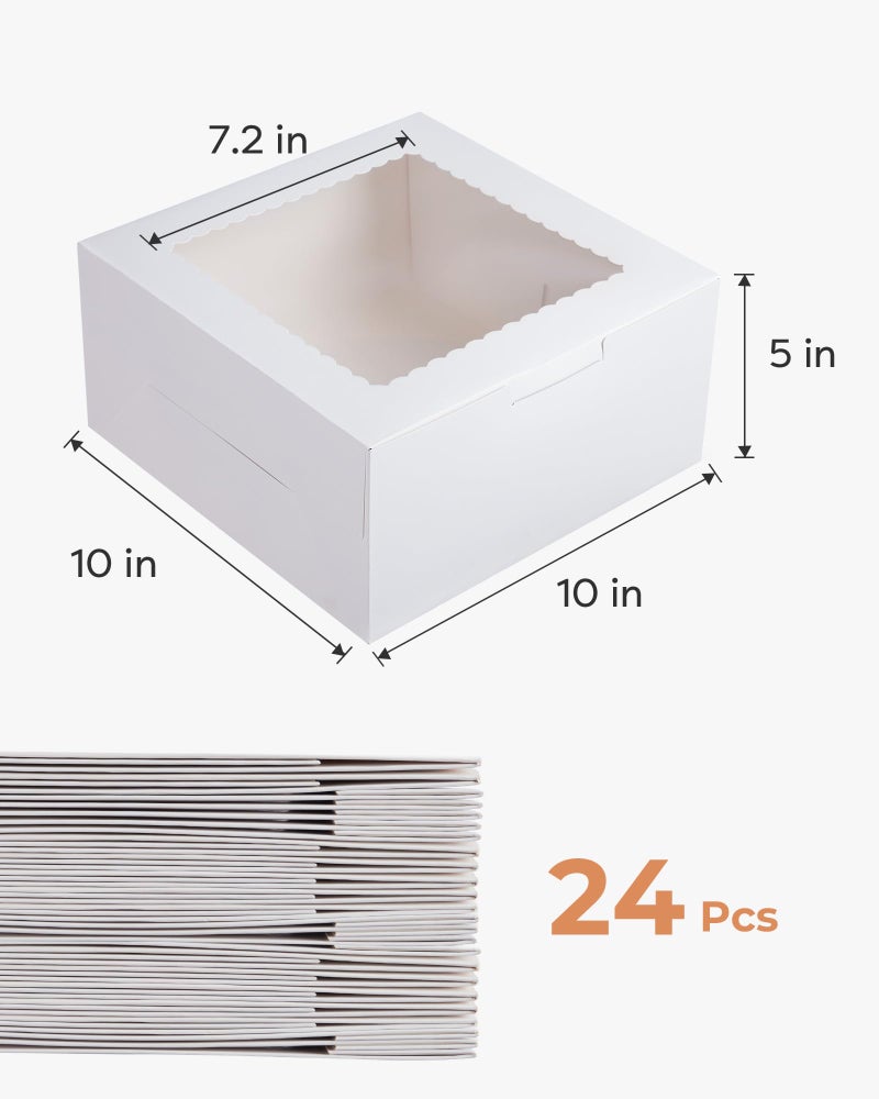 Kootek 24pcs Cake Boxes with Window, 10 x 10 x 5 Inches Bakery Boxes Treat Cookie Dessert Boxes Pastry Box for Cake, Chocolate Covered Strawberries, Cupcakes, Donuts, Baked Goods - Image 2