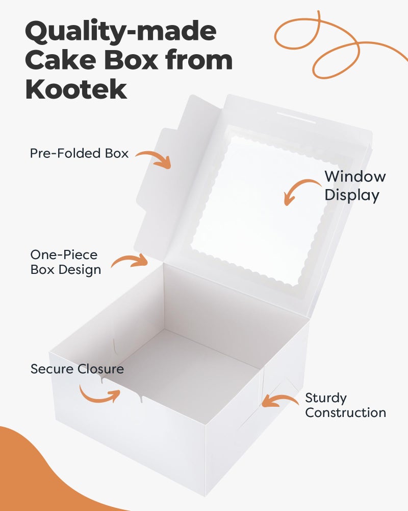 Kootek 24pcs Cake Boxes with Window, 10 x 10 x 5 Inches Bakery Boxes Treat Cookie Dessert Boxes Pastry Box for Cake, Chocolate Covered Strawberries, Cupcakes, Donuts, Baked Goods - Image 3