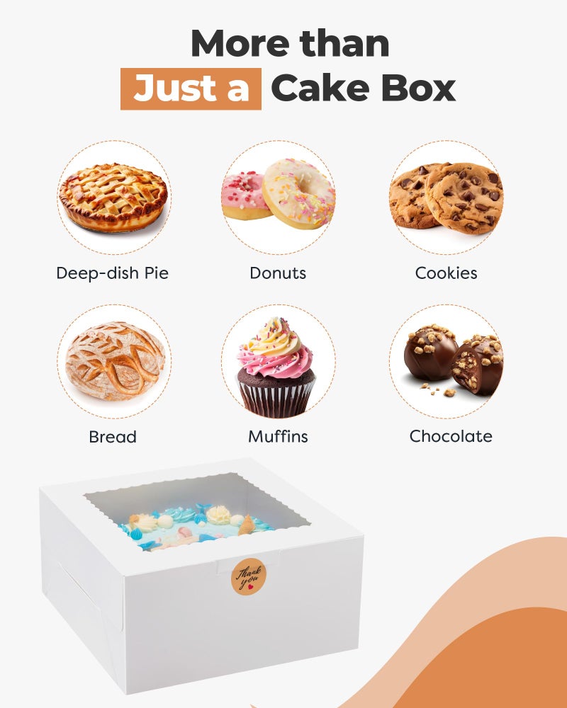 Kootek 24pcs Cake Boxes with Window, 10 x 10 x 5 Inches Bakery Boxes Treat Cookie Dessert Boxes Pastry Box for Cake, Chocolate Covered Strawberries, Cupcakes, Donuts, Baked Goods - Image 5
