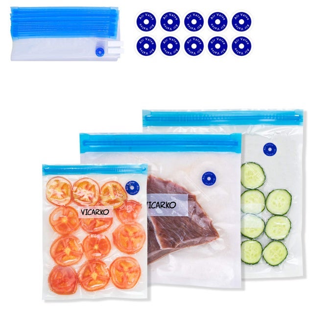 30 VACUUM ZIPPER BAGS VACUUM SEALER BAGS FOOD STORAGE REUSABLE BAGS WITH DOUBLE LAYERS BPA FREE COMBO SIZE