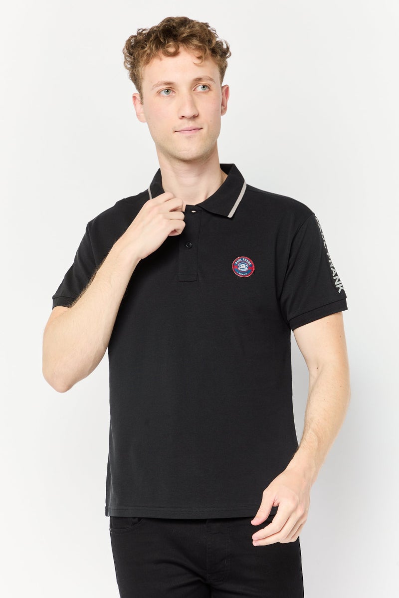 Paul Frank Men Regular Fit Brand Logo Short Sleeves Polo Shirt, Black - Image 1