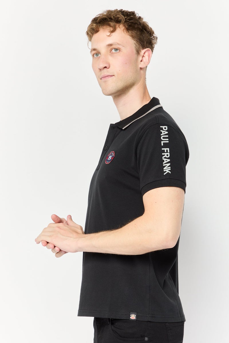 Paul Frank Men Regular Fit Brand Logo Short Sleeves Polo Shirt, Black - Image 3