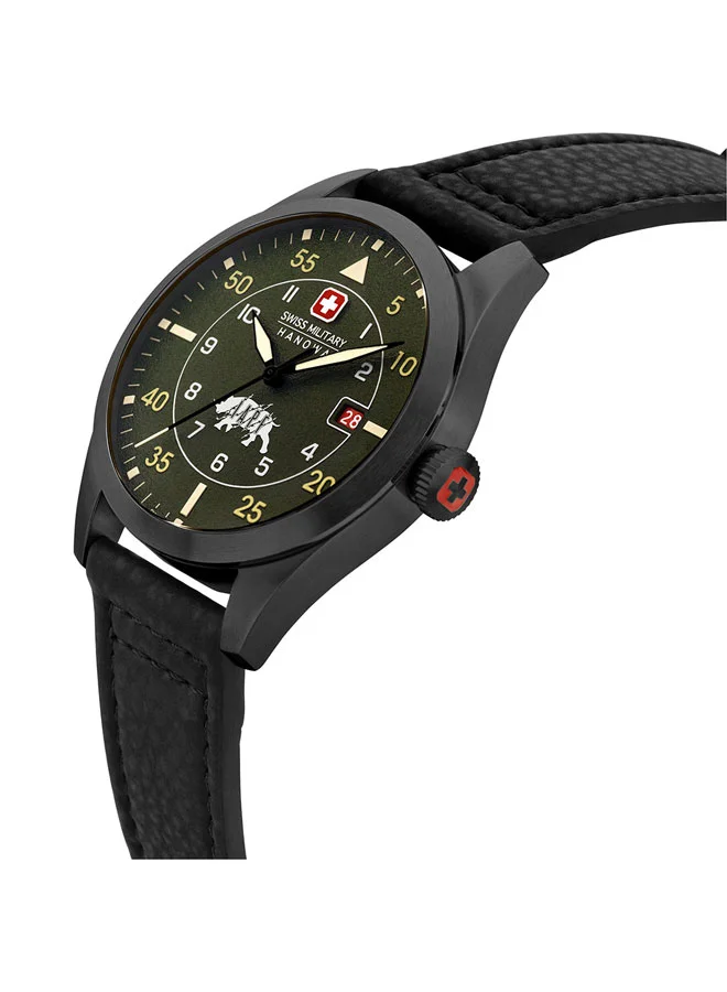 SWISS MILITARY HANOWA Lead Ranger Black Dial Black Leather Strap Analog Watch For Men 37mm