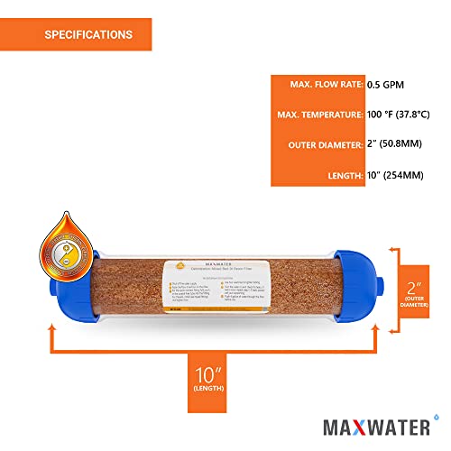 Max Water Mixed Bed Ion Exchange RODI Aquarium Filter Resin Replacement Cartridge, Compatible with 10" Reverse Osmosis Water Filtration System - Image 2
