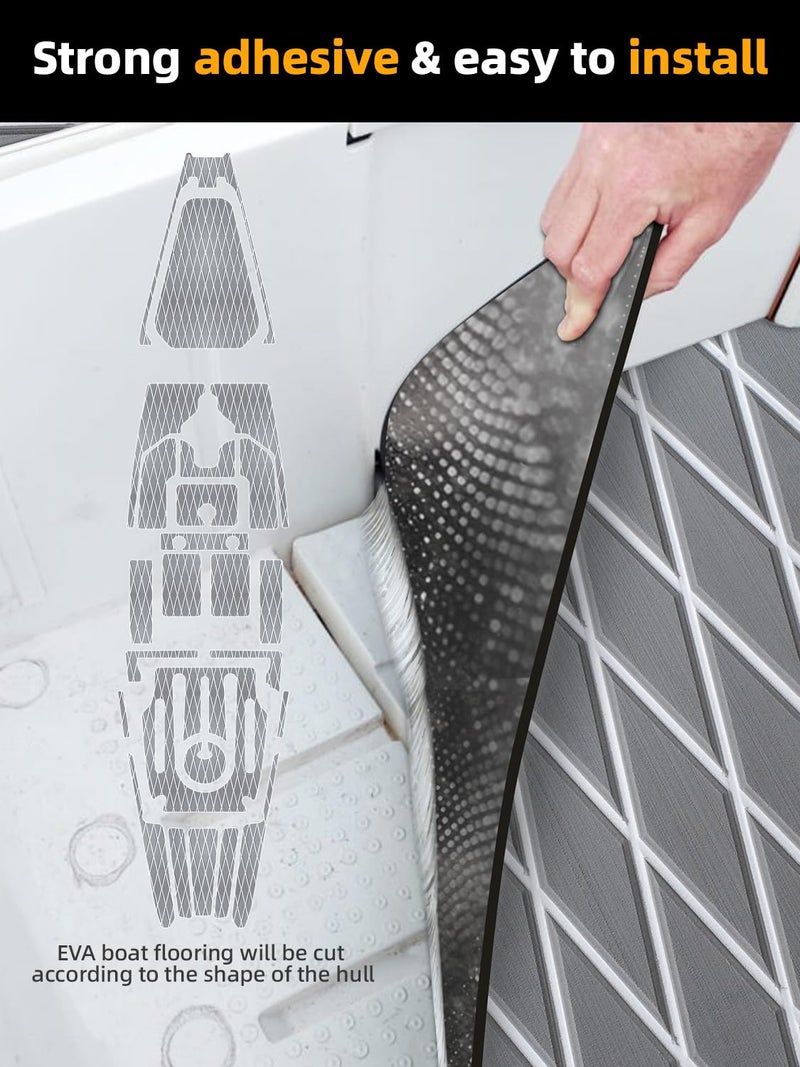 FOCEAN Boat Flooring EVA Foam Boat Decking Marine Mat Non-Slip Self-Adhesive Flooring Sheet for Motorboat Kayak Surfboard Garden Swimming Pools, 94.5''x 15.7'', Grey with White Lines - Image 3