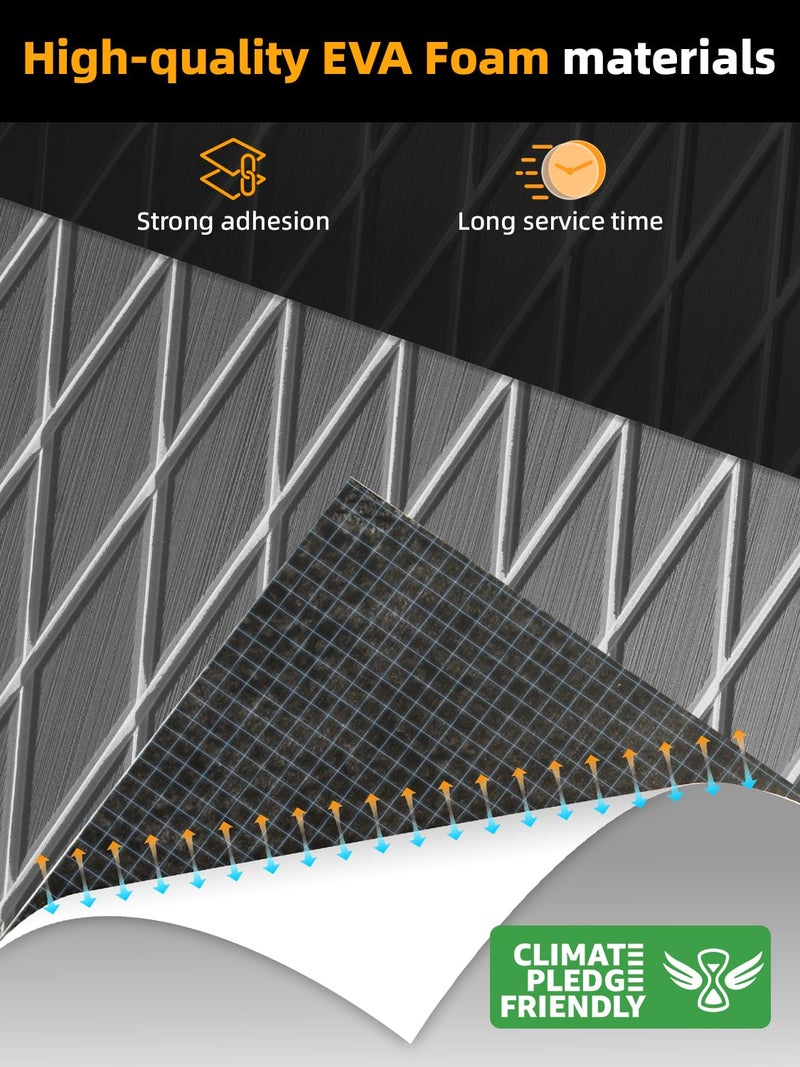 FOCEAN Boat Flooring EVA Foam Boat Decking Marine Mat Non-Slip Self-Adhesive Flooring Sheet for Motorboat Kayak Surfboard Garden Swimming Pools, 94.5''x 15.7'', Grey with White Lines - Image 2