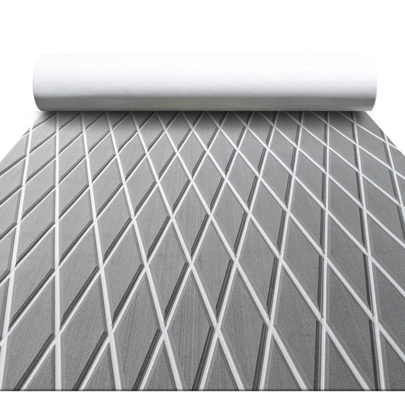 FOCEAN Boat Flooring EVA Foam Boat Decking Marine Mat Non-Slip Self-Adhesive Flooring Sheet for Motorboat Kayak Surfboard Garden Swimming Pools, 94.5''x 15.7'', Grey with White Lines - Image 1