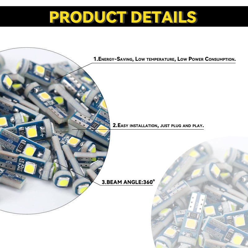 NTNEV Led Bulb Dash Lights Super Bright, T5 37 74 LED Bulb with Twist Lock Socket PC74 PC37 Dashboard Instrument Panel Gauge Cluster Light, Map Vanity Mirror Glove Box Indicator Light (White) - Image 3