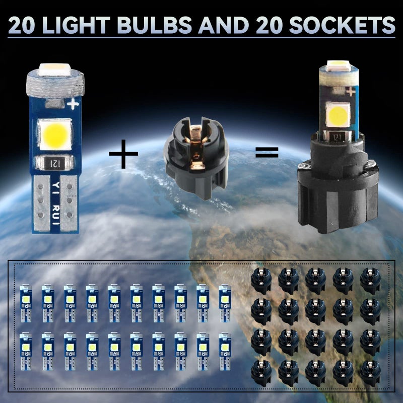 NTNEV Led Bulb Dash Lights Super Bright, T5 37 74 LED Bulb with Twist Lock Socket PC74 PC37 Dashboard Instrument Panel Gauge Cluster Light, Map Vanity Mirror Glove Box Indicator Light (White) - Image 5