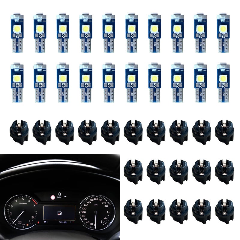 NTNEV Led Bulb Dash Lights Super Bright, T5 37 74 LED Bulb with Twist Lock Socket PC74 PC37 Dashboard Instrument Panel Gauge Cluster Light, Map Vanity Mirror Glove Box Indicator Light (White) - Image 1
