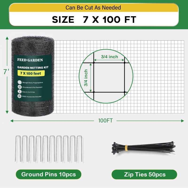 FEED GARDEN Heavy Duty Deer Netting - 7x100ft UV-Protected Garden Fence with 3/4" Fine Mesh - Includes 10 Stakes & 50 Zip Ties for Easy Installation - Image 5