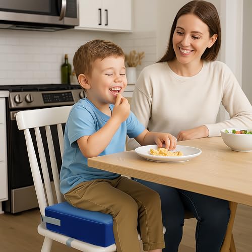 Eiury Toddler Booster Seat for Dining Table Booster Seat for Kitchen Chair Waterproof PU Cushion with Adjustable Buckle Straps NonSlip Bottom Easy Clean Portable Seat CushionDark Blue - Image 3